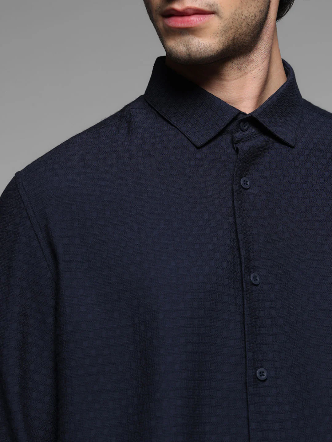 Blue Printed Dobby Viscose Shirt - Image 5