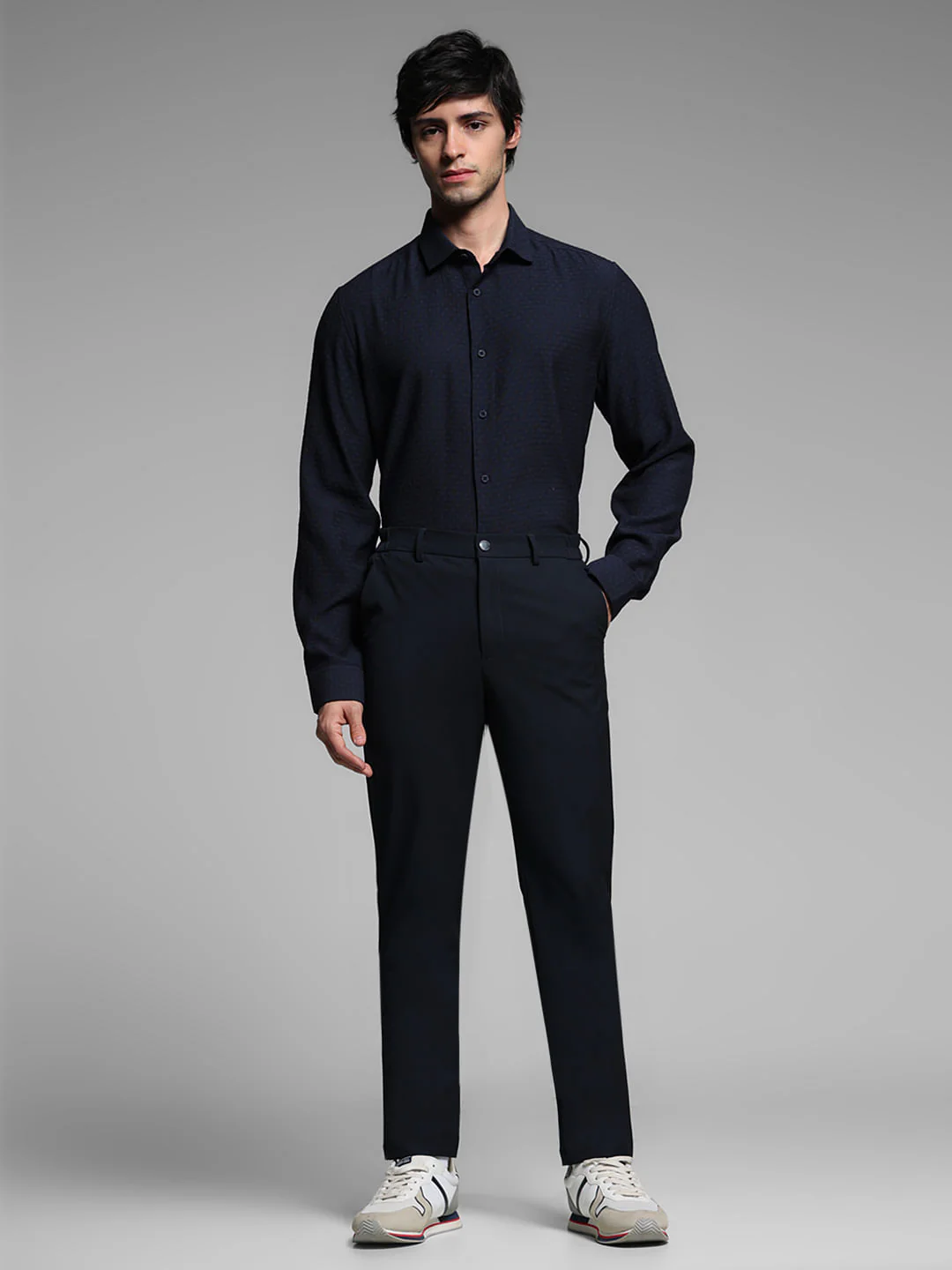 Blue Printed Dobby Viscose Shirt - Image 6