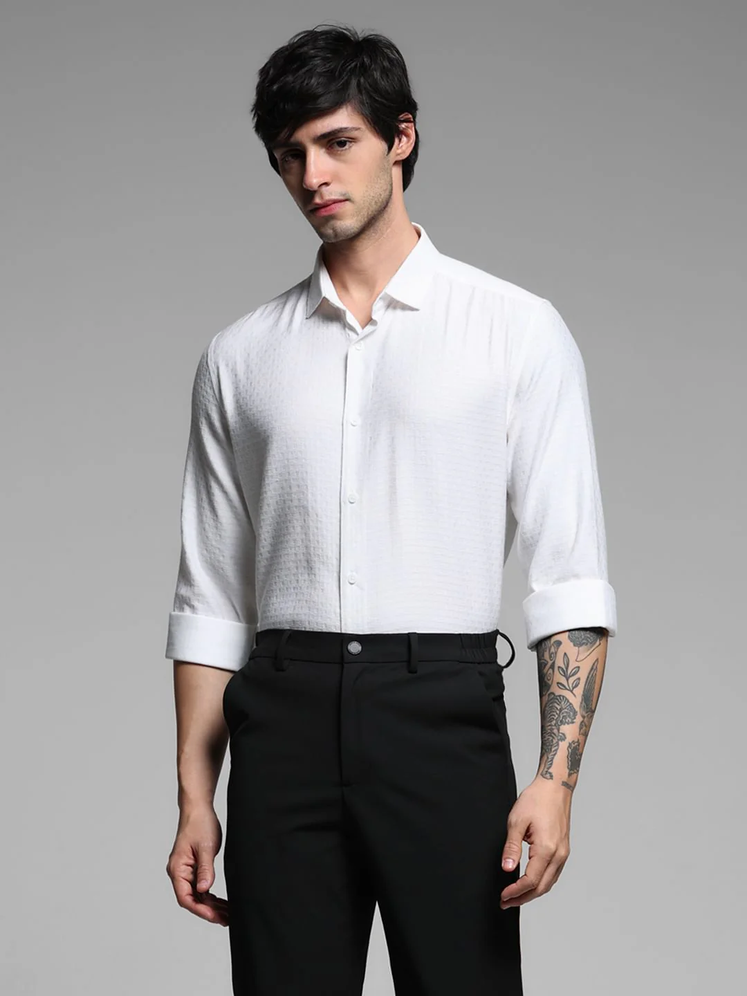 White Printed Dobby Viscose Shirt - Image 2