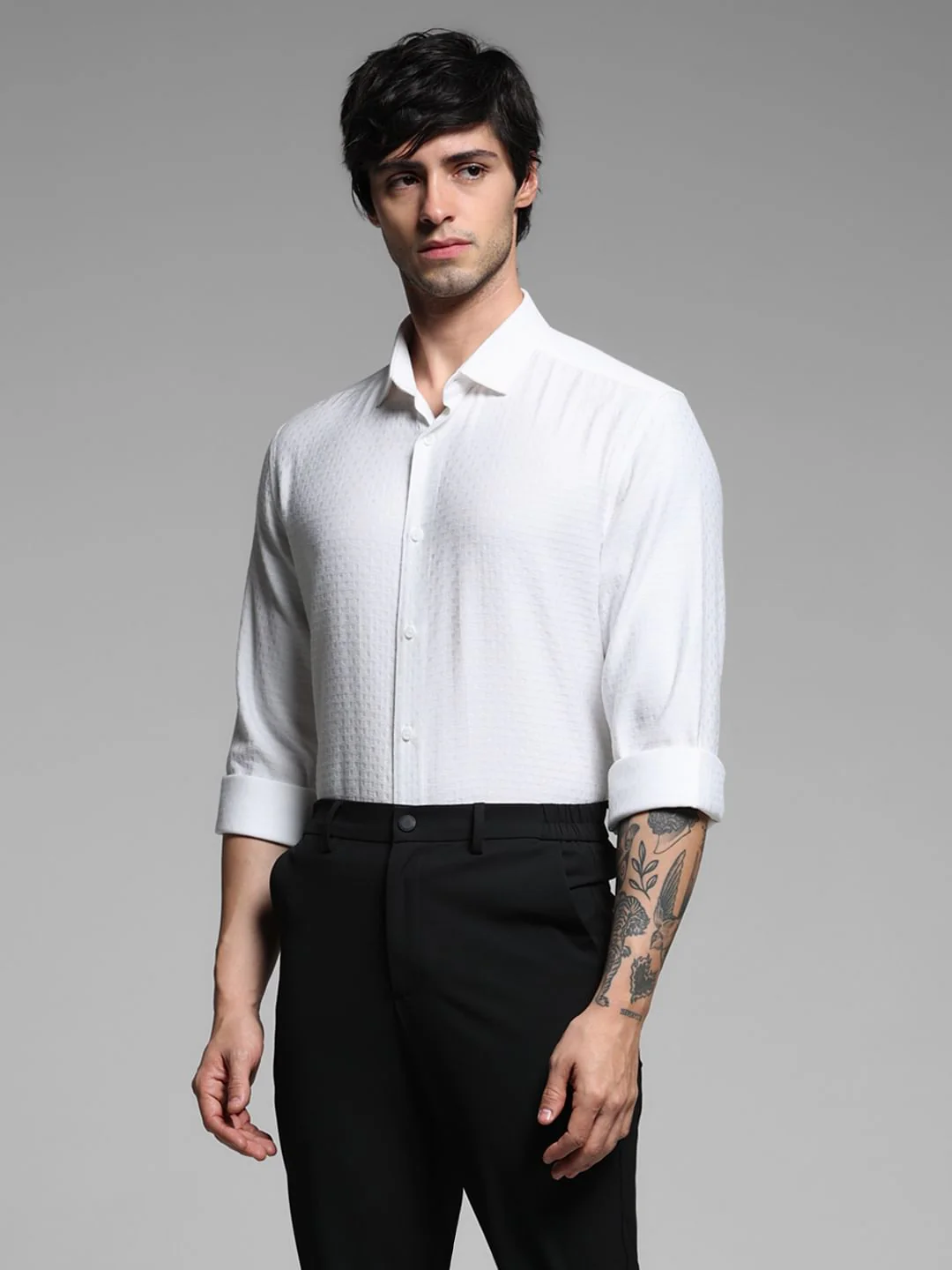 White Printed Dobby Viscose Shirt - Image 3