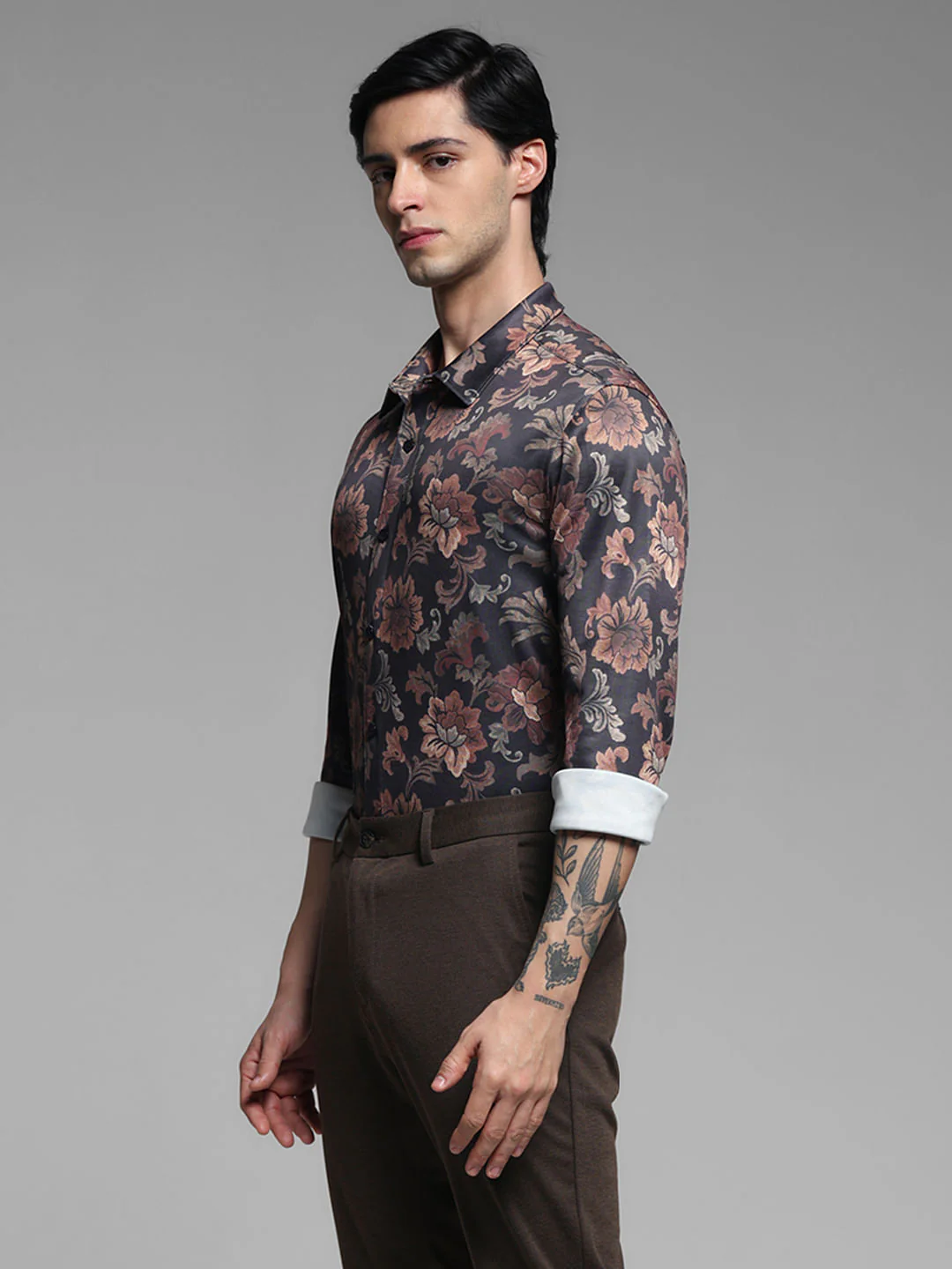 Brown Floral Print Knitted Shirt - Image 3