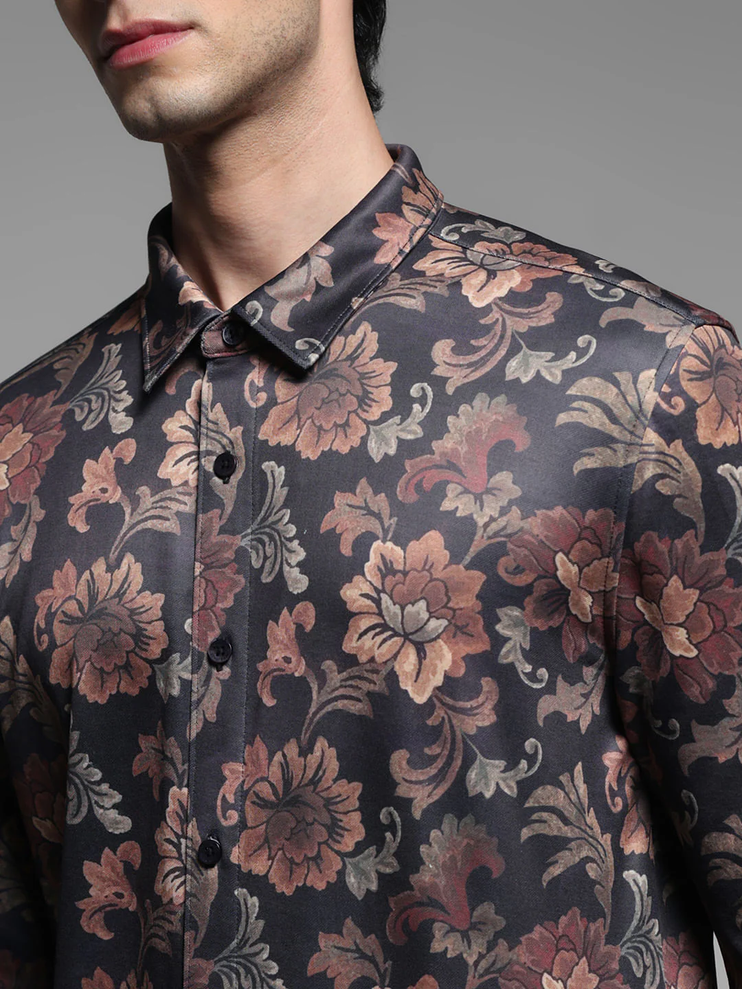 Brown Floral Print Knitted Shirt - Image 5