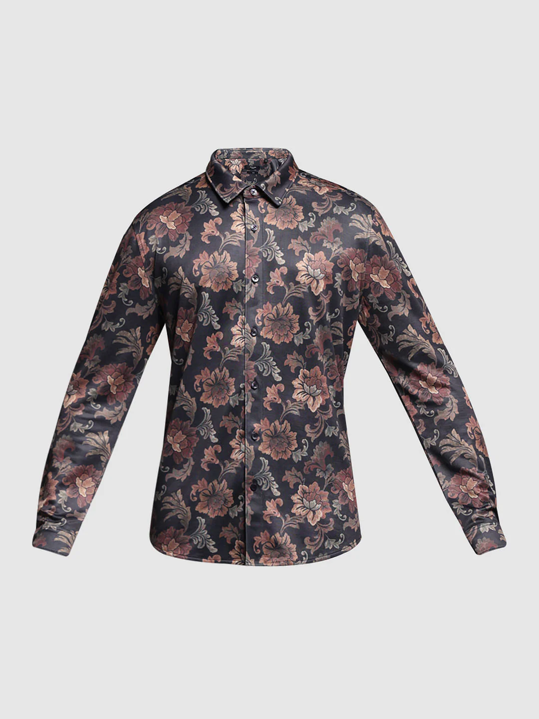 Brown Floral Print Knitted Shirt - Image 7