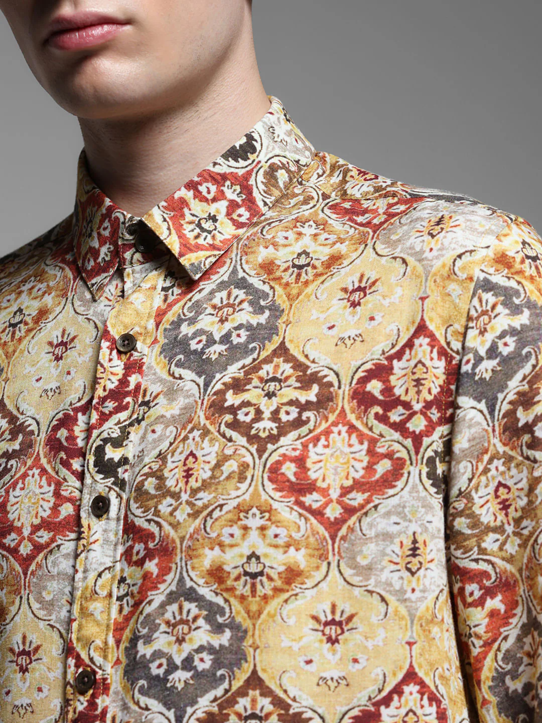 Brown Printed Linen Blend Shirt - Image 5