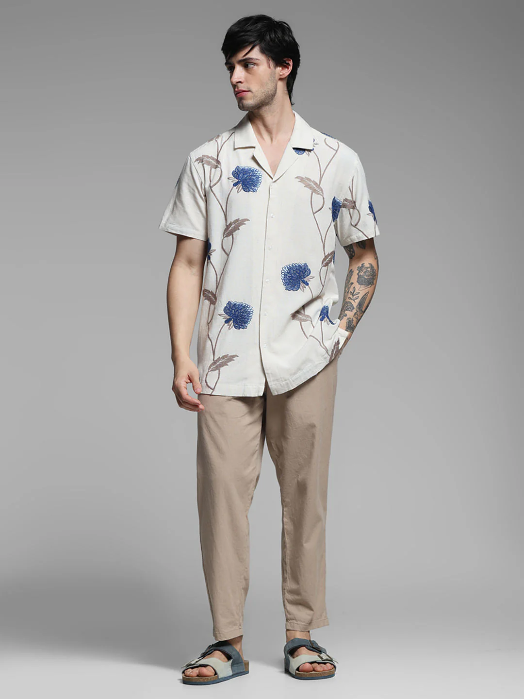 Light Brown Linen Floral Shirt - Image 6