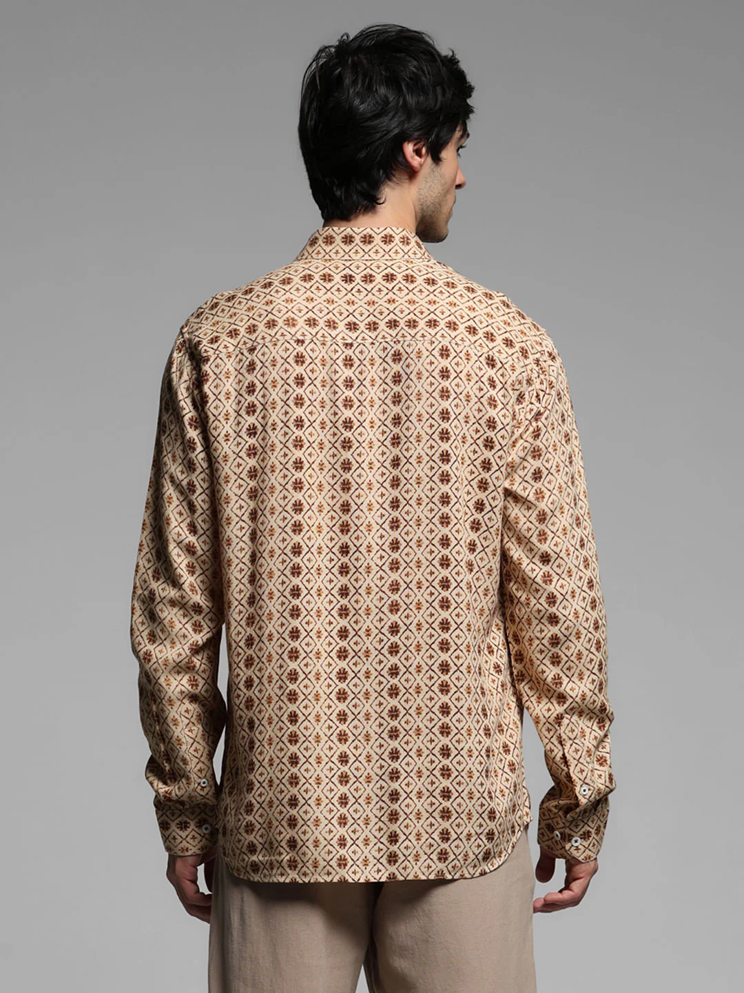 Brown Printed Linen Full Sleeves Shirt - Image 4
