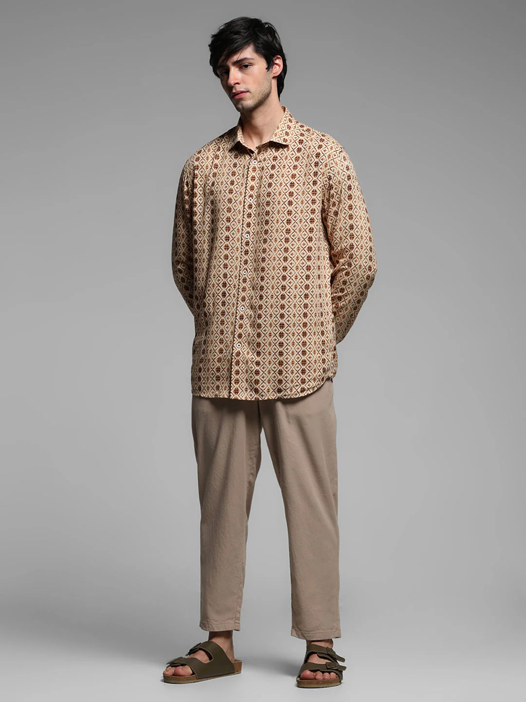 Brown Printed Linen Full Sleeves Shirt - Image 6