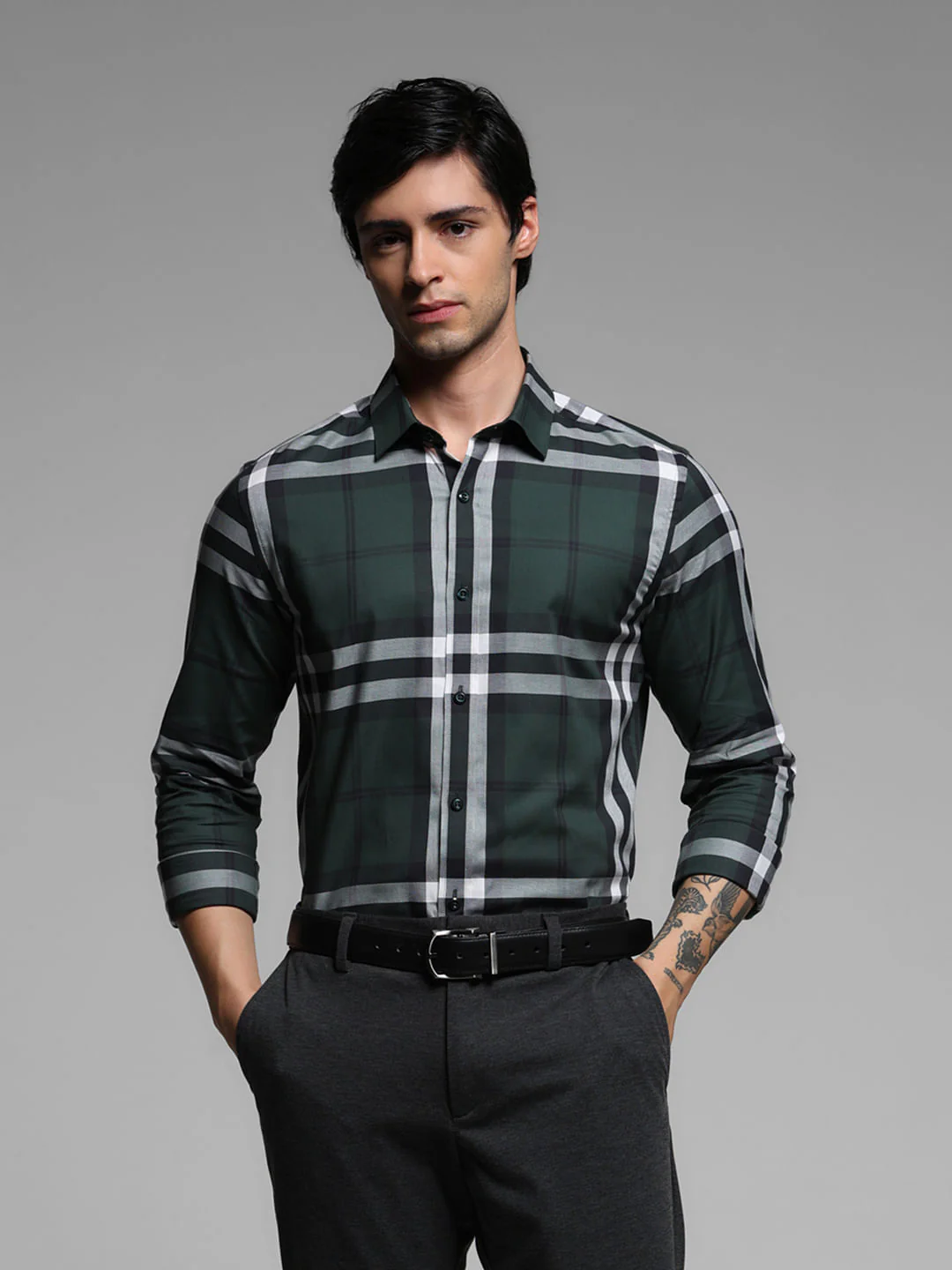 Green Check Print Full Sleeves Shirt
