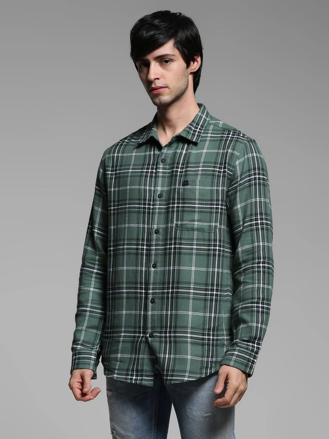 Green Check Cotton Full Sleeves Shirt - Image 2