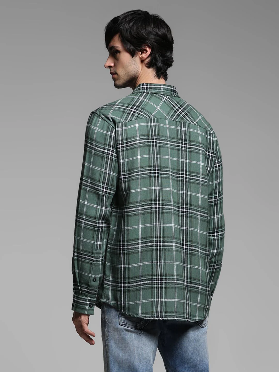Green Check Cotton Full Sleeves Shirt - Image 4