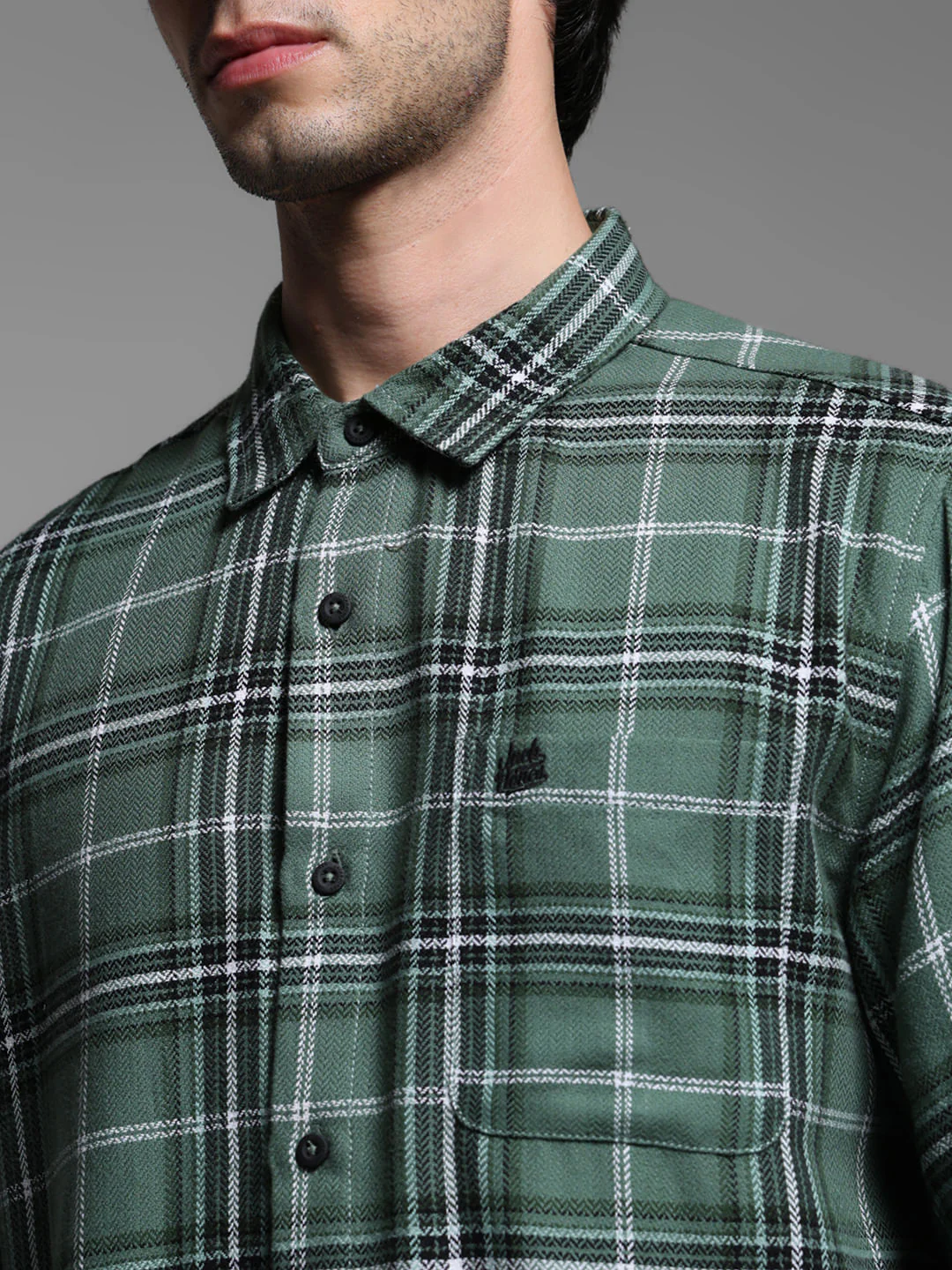 Green Check Cotton Full Sleeves Shirt - Image 5