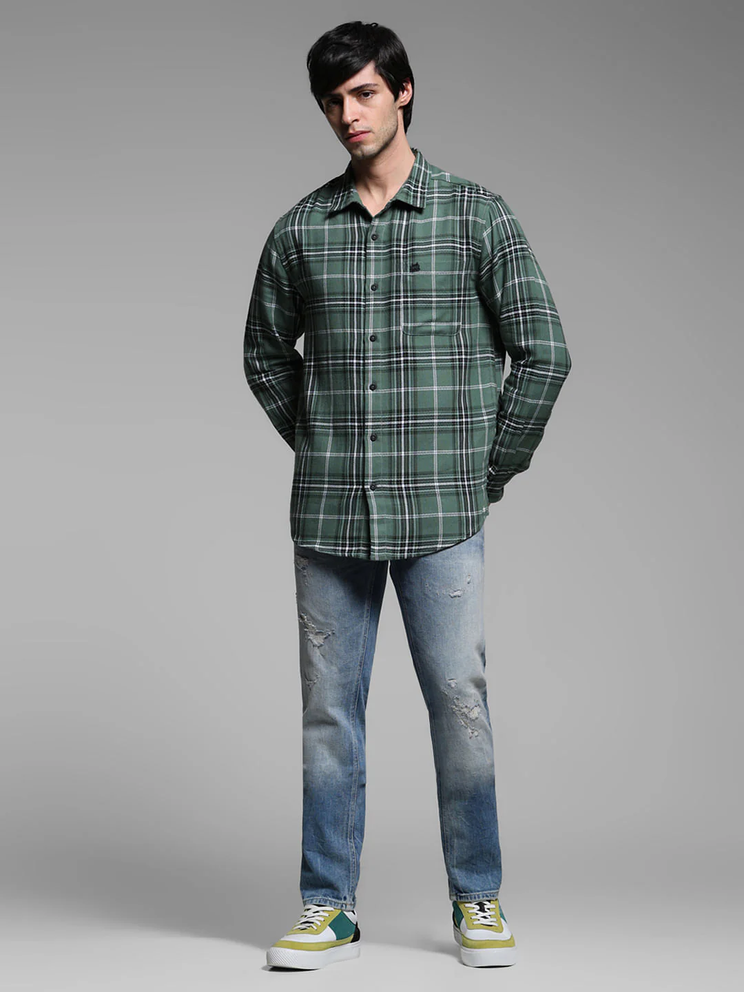 Green Check Cotton Full Sleeves Shirt - Image 6