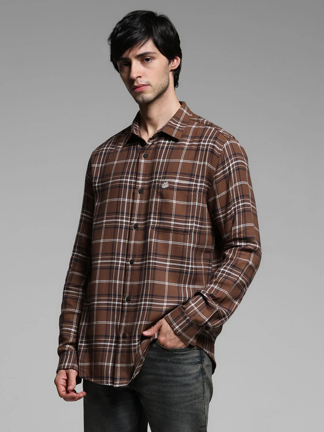 Brown Check Cotton Shirt - Image 2