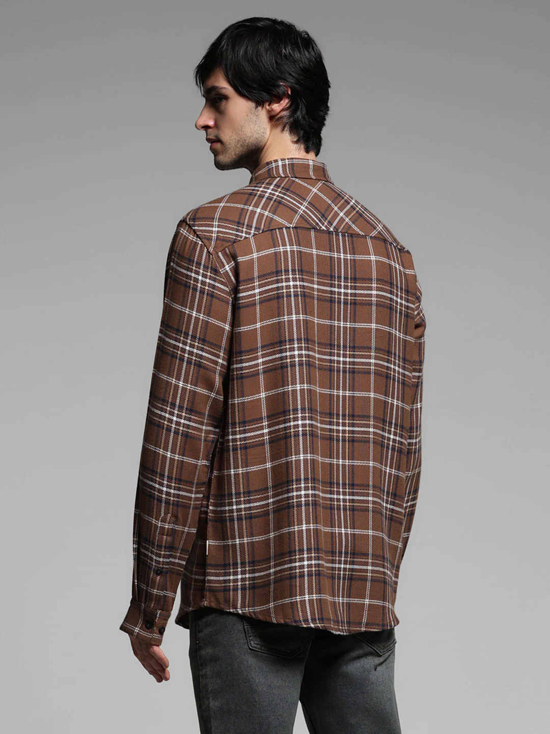 Brown Check Cotton Shirt - Image 4