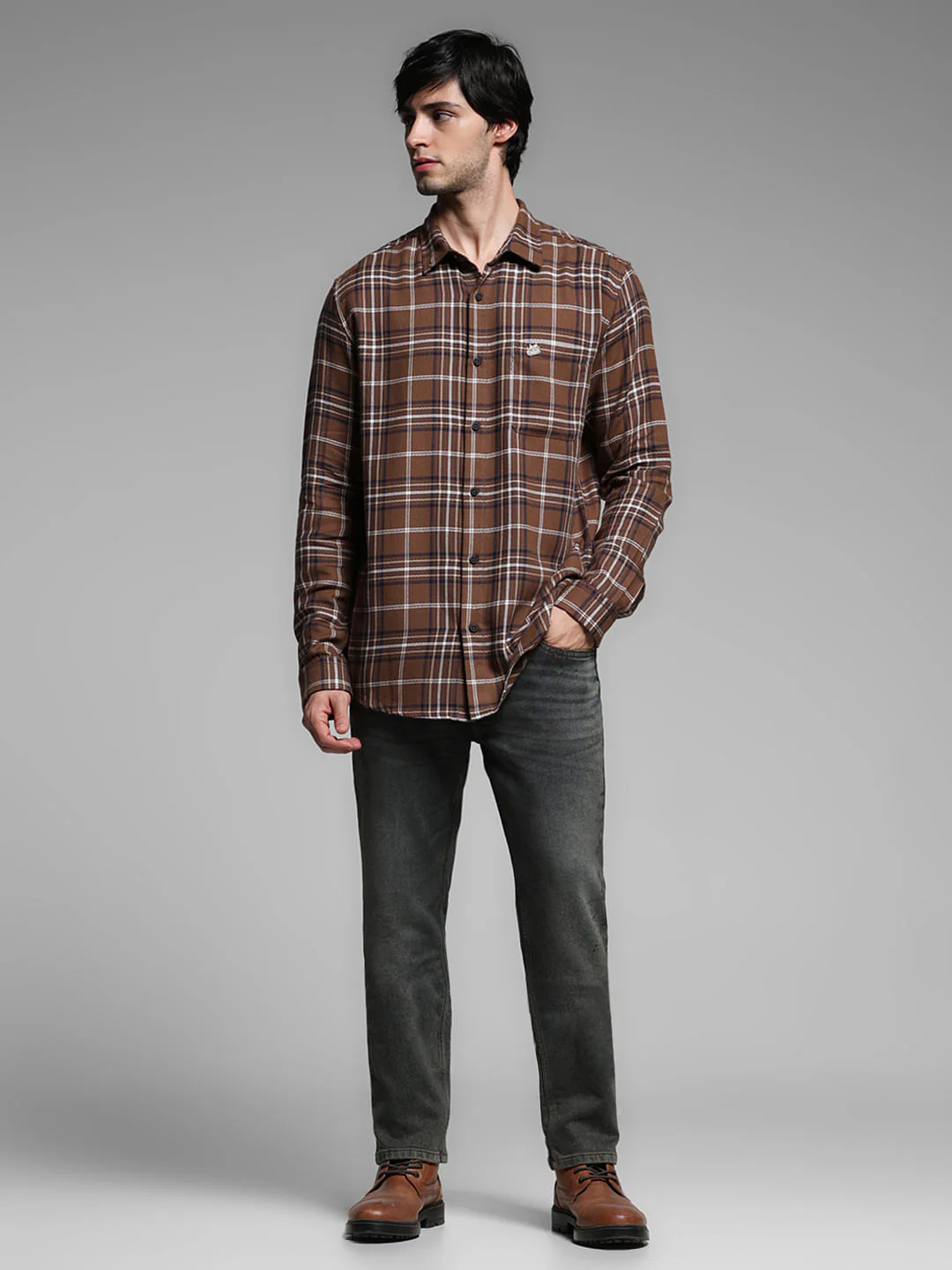 Brown Check Cotton Shirt - Image 6