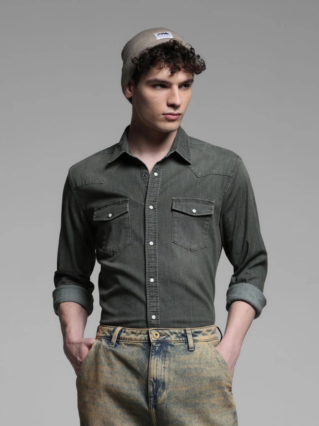 GREEN FADED FULL SLEEVES SHIRT