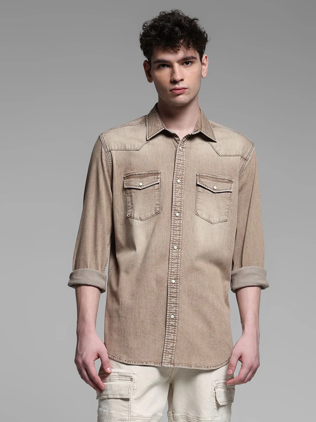 BEIGE FADED FULL SLEEVES SHIRT - Image 2