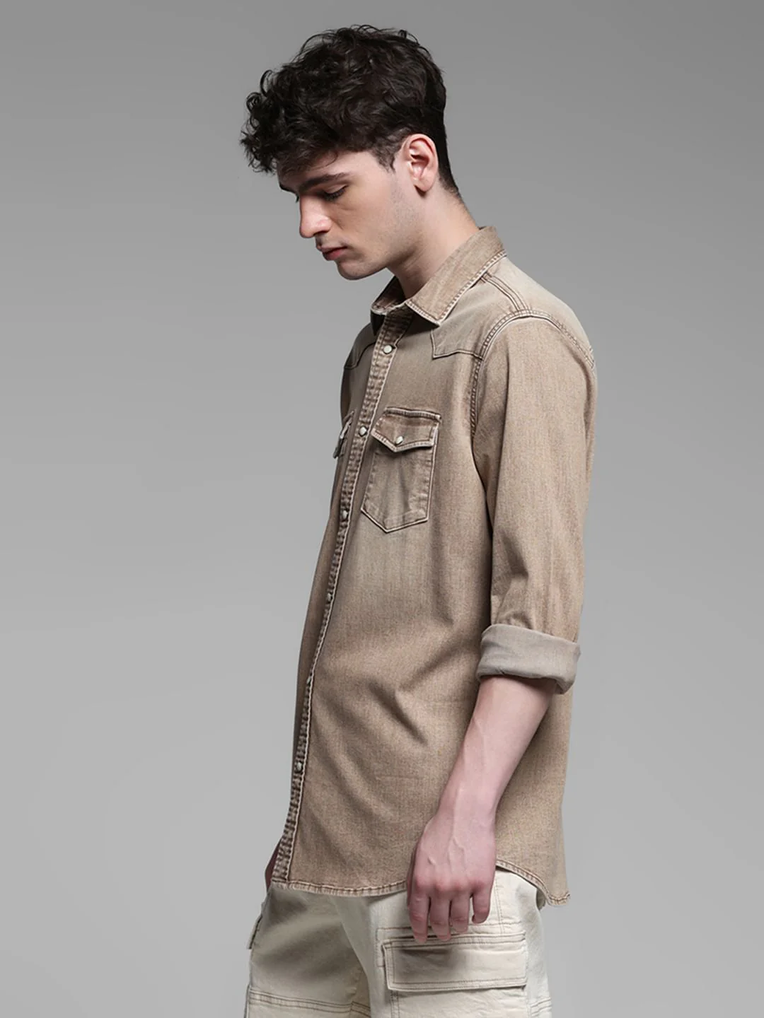 BEIGE FADED FULL SLEEVES SHIRT - Image 3