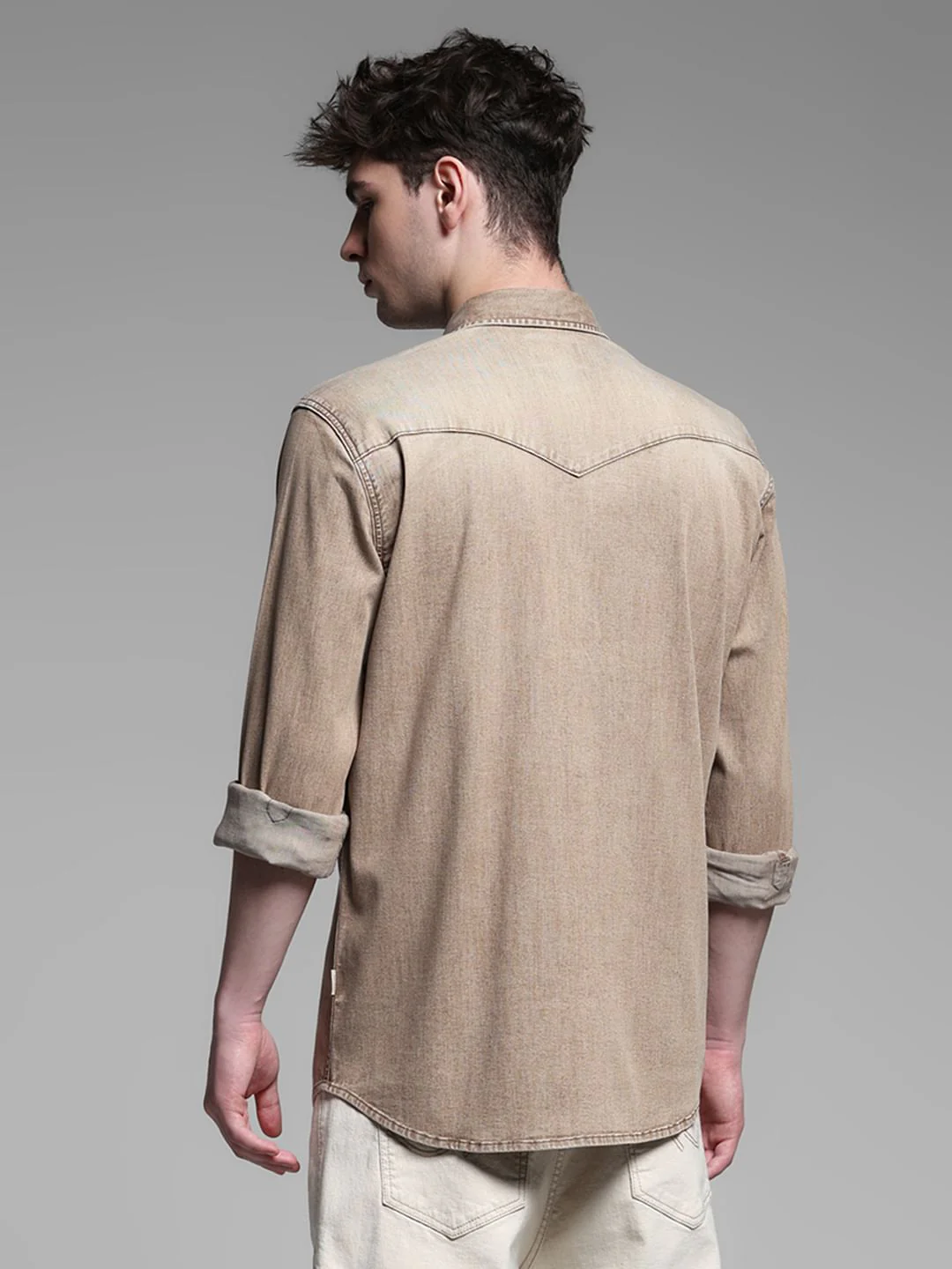 BEIGE FADED FULL SLEEVES SHIRT - Image 4