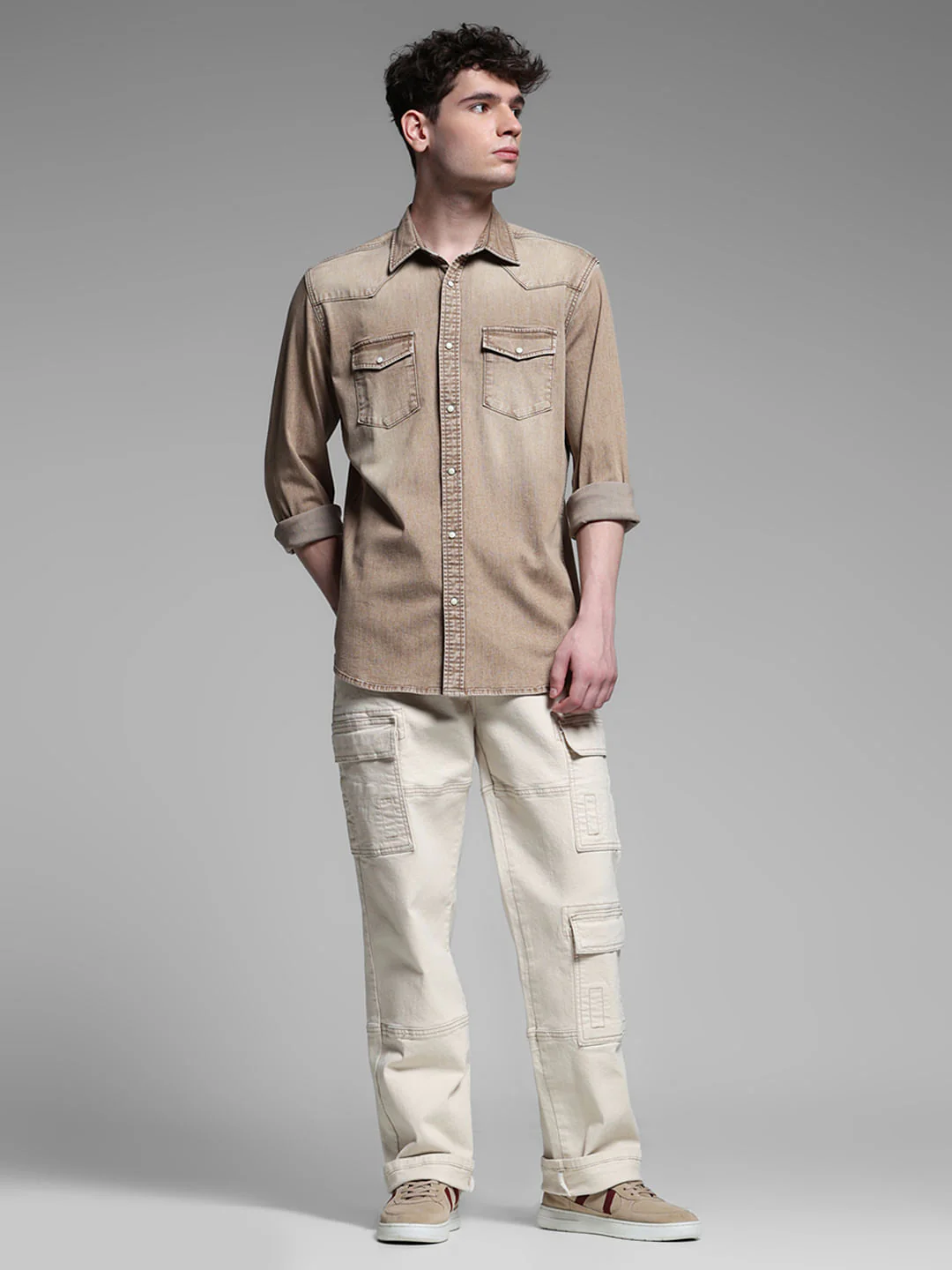 BEIGE FADED FULL SLEEVES SHIRT - Image 6