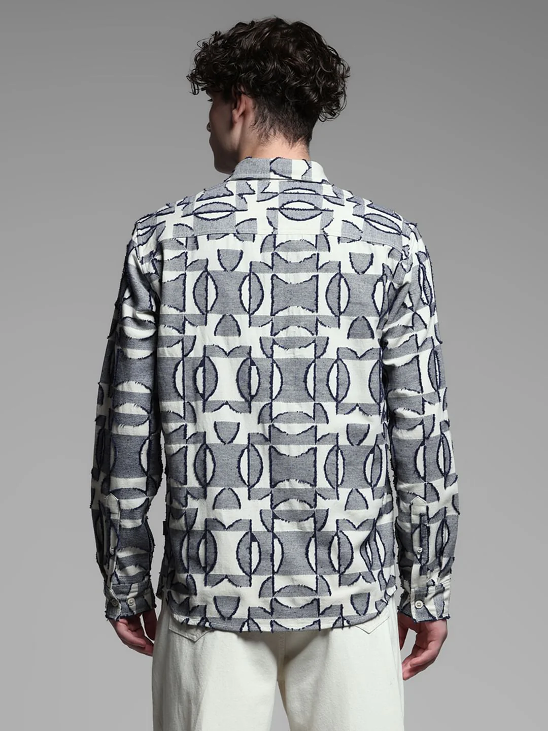 Grey Jacquard Printed Cotton Shirt - Image 4