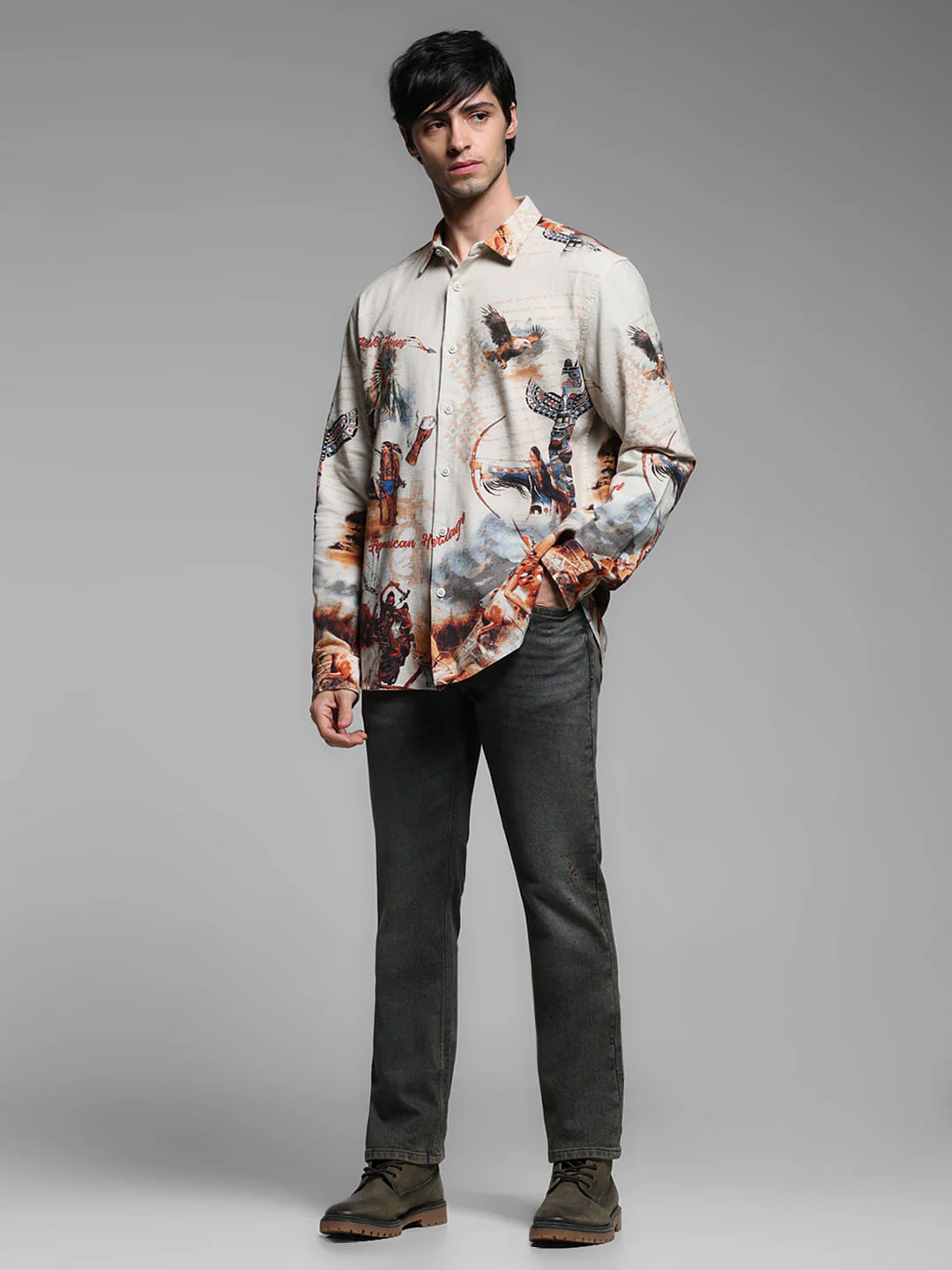Brown Printed Cotton Full Sleeves Shirt - Image 7