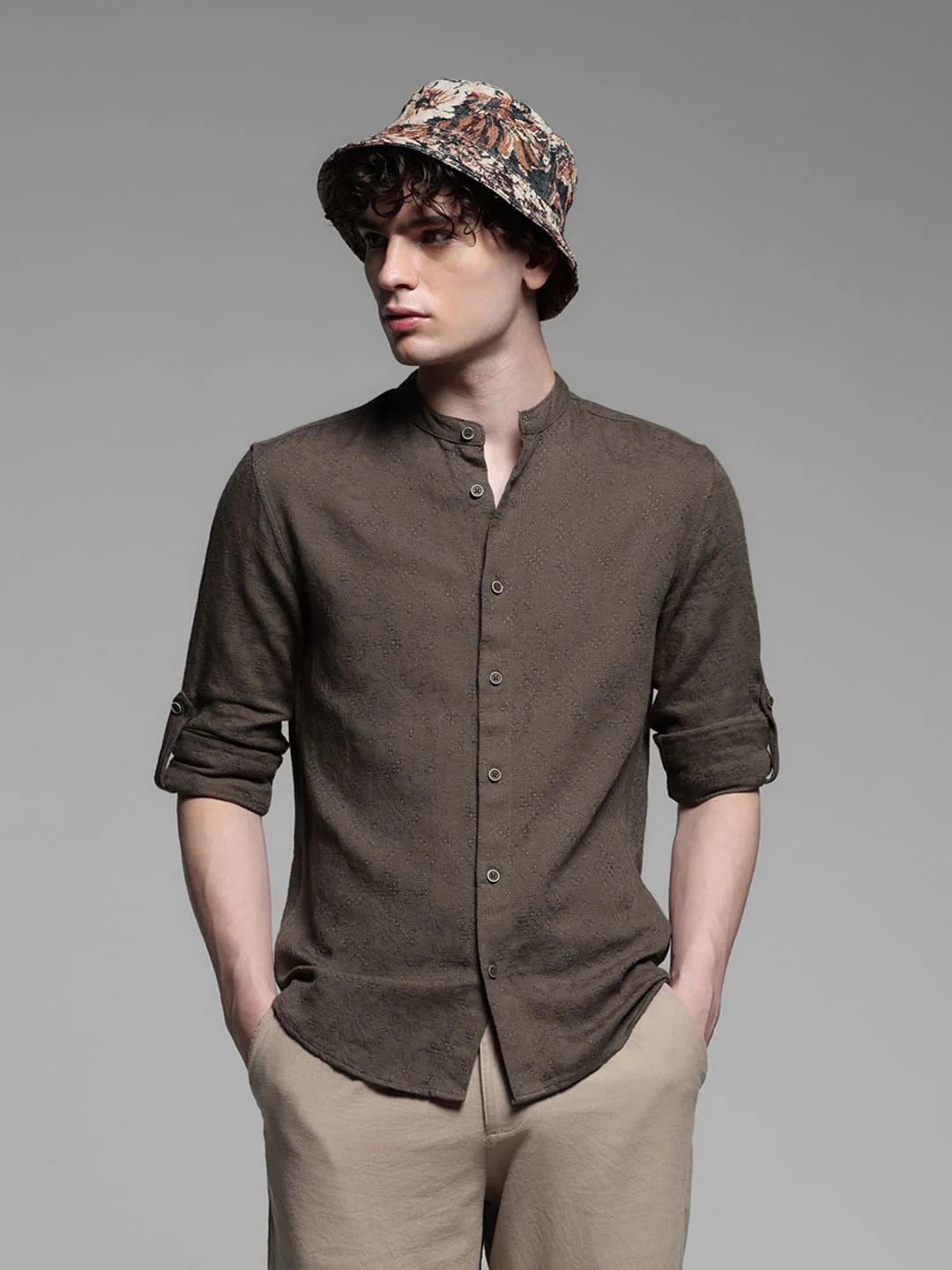 Dark Brown Jacquard Cotton Shirt