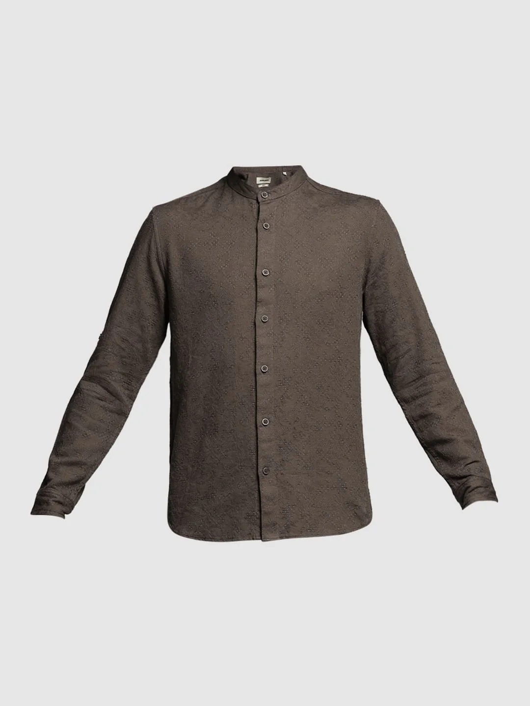 Dark Brown Jacquard Cotton Shirt - Image 7