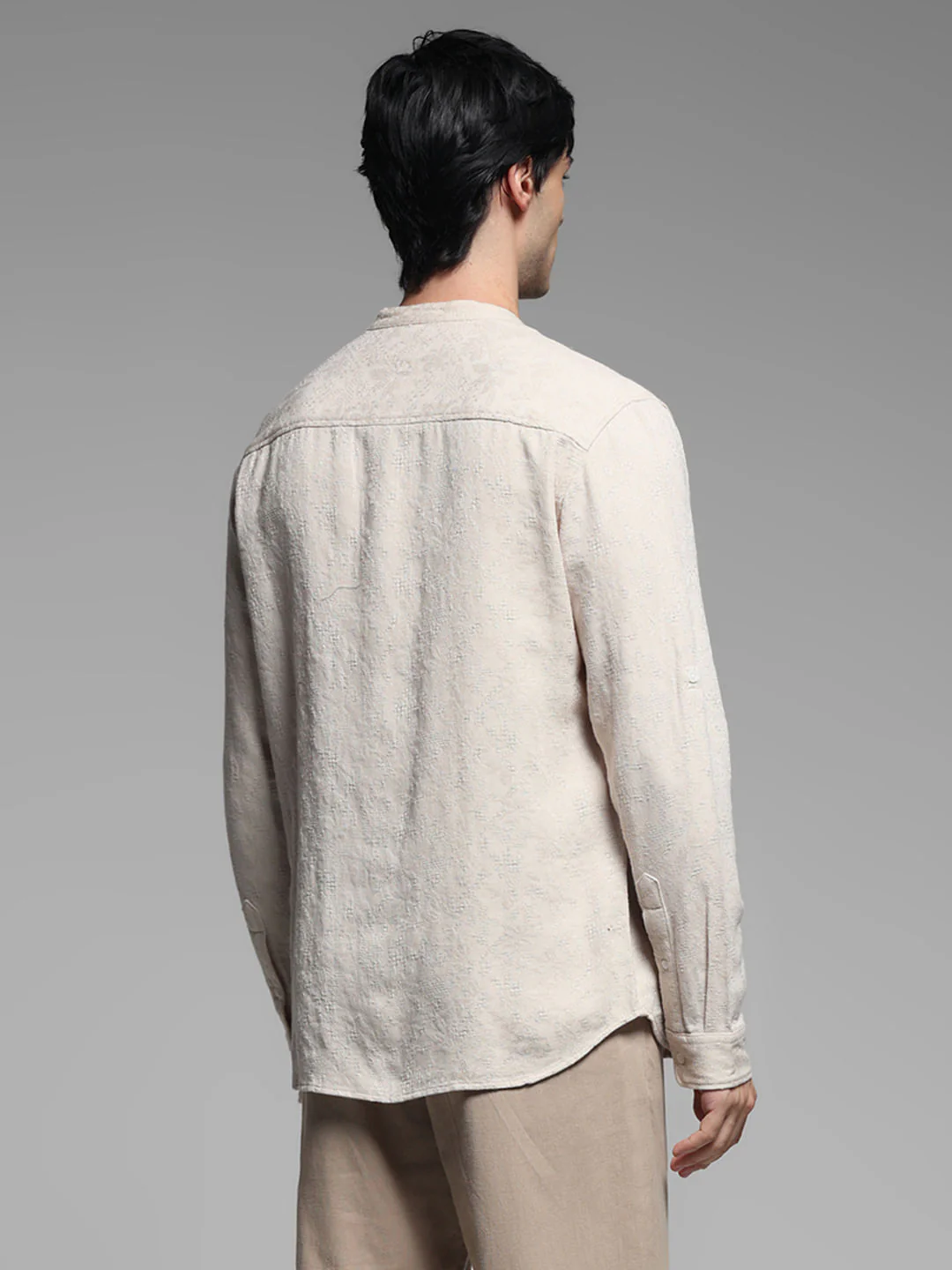 Beige Jacquard Full Sleeves Shirt - Image 4
