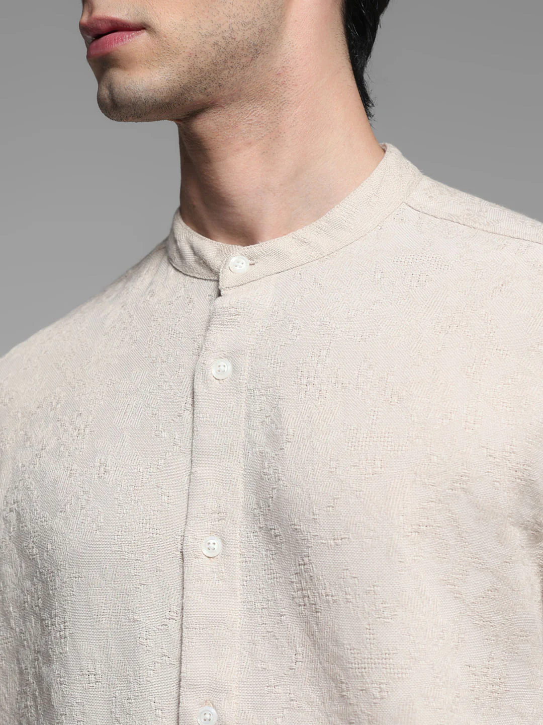 Beige Jacquard Full Sleeves Shirt - Image 5