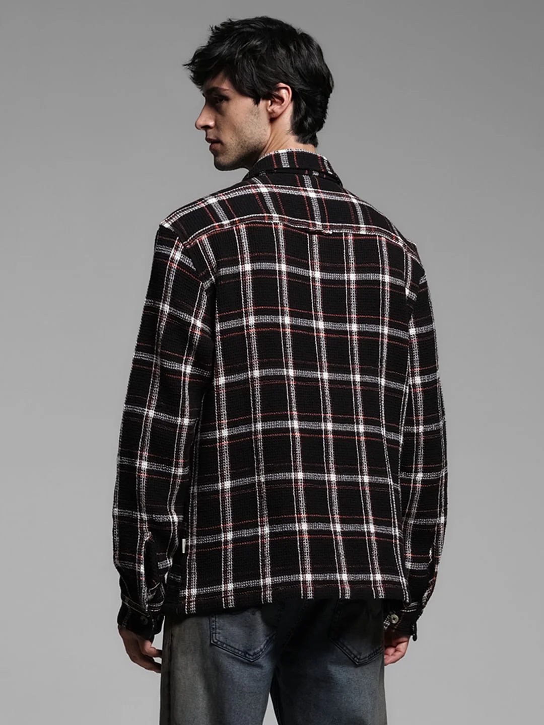 Black Waffle Check Full Sleeves Shirt - Image 4