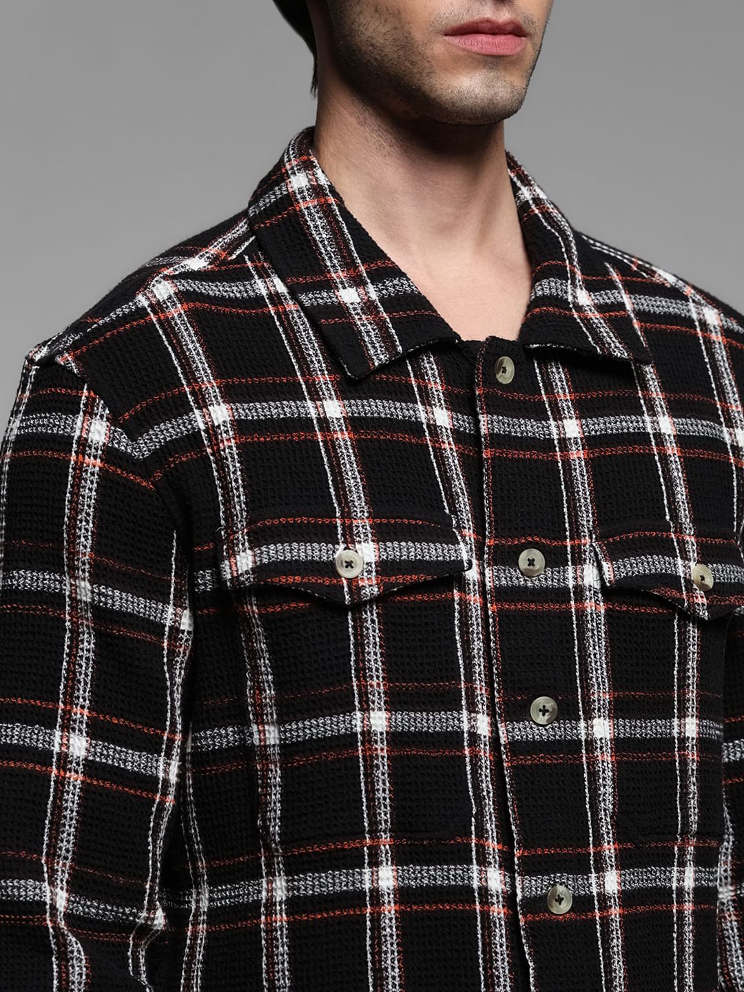 Black Waffle Check Full Sleeves Shirt - Image 5