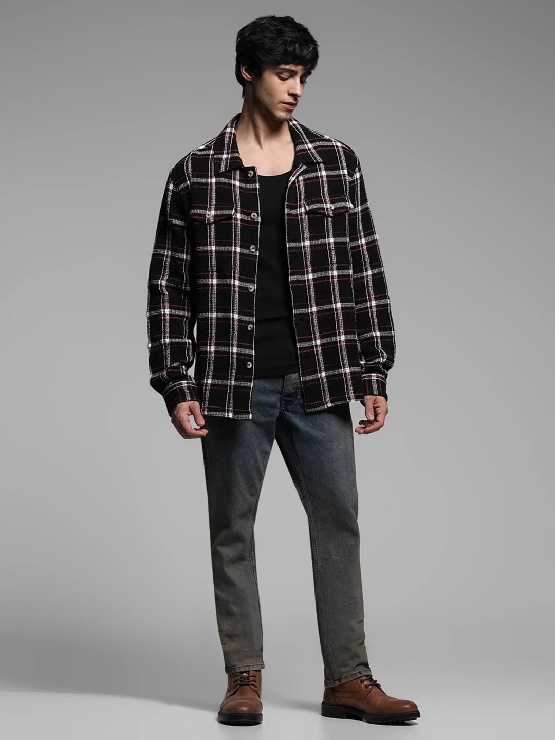 Black Waffle Check Full Sleeves Shirt - Image 6