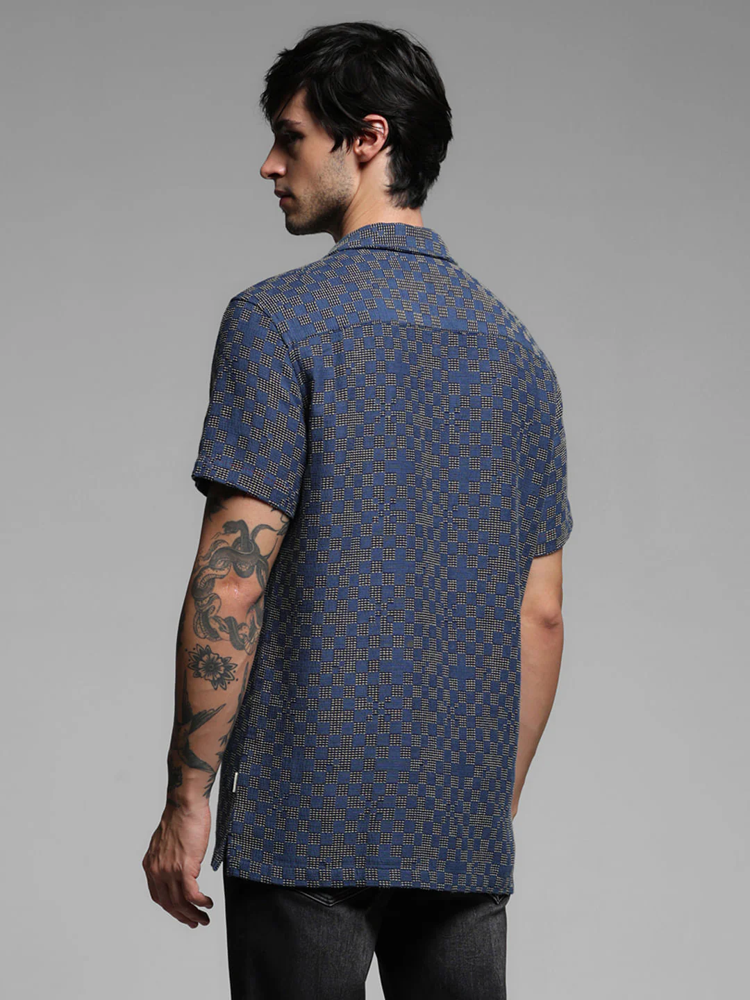 Blue Jacquard Short Sleeves Shirt - Image 4