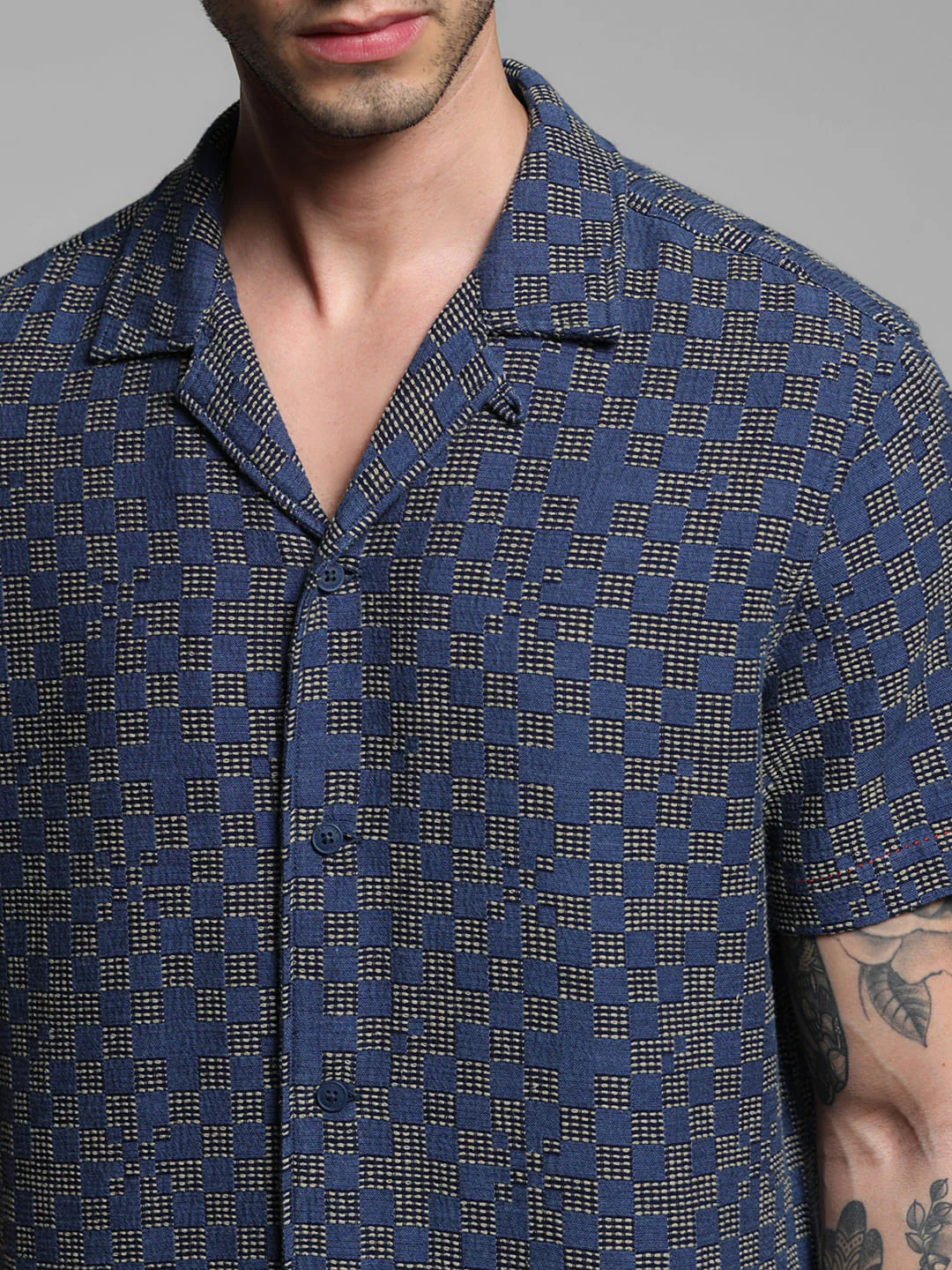 Blue Jacquard Short Sleeves Shirt - Image 5