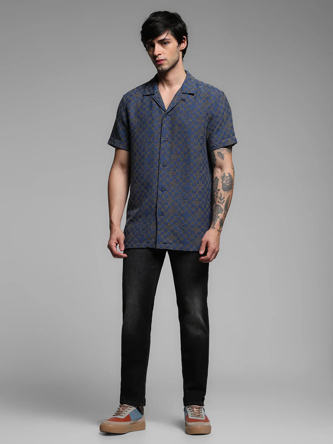 Blue Jacquard Short Sleeves Shirt - Image 6