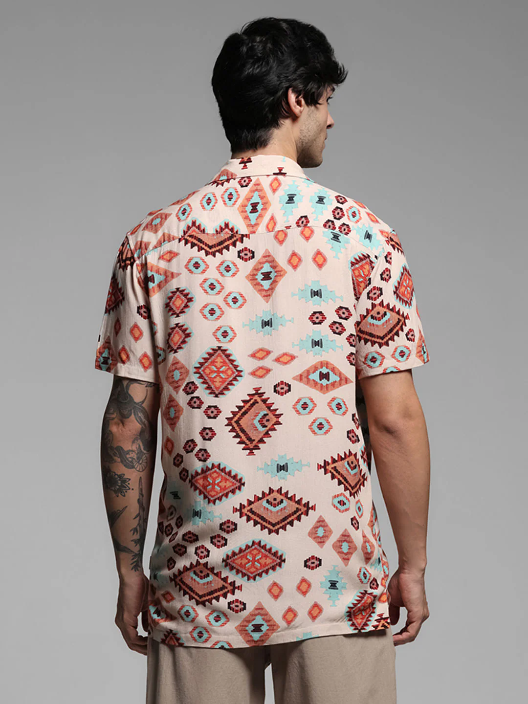 Brown Crepe Printed Short Sleeves Shirt - Image 4