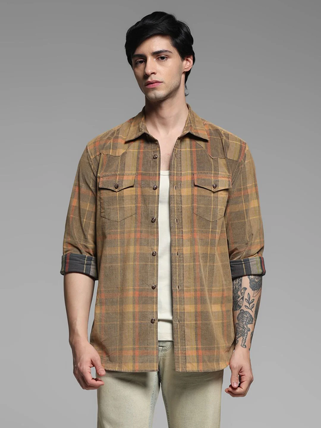 Yellow Check Corduroy Shirt - Image 2