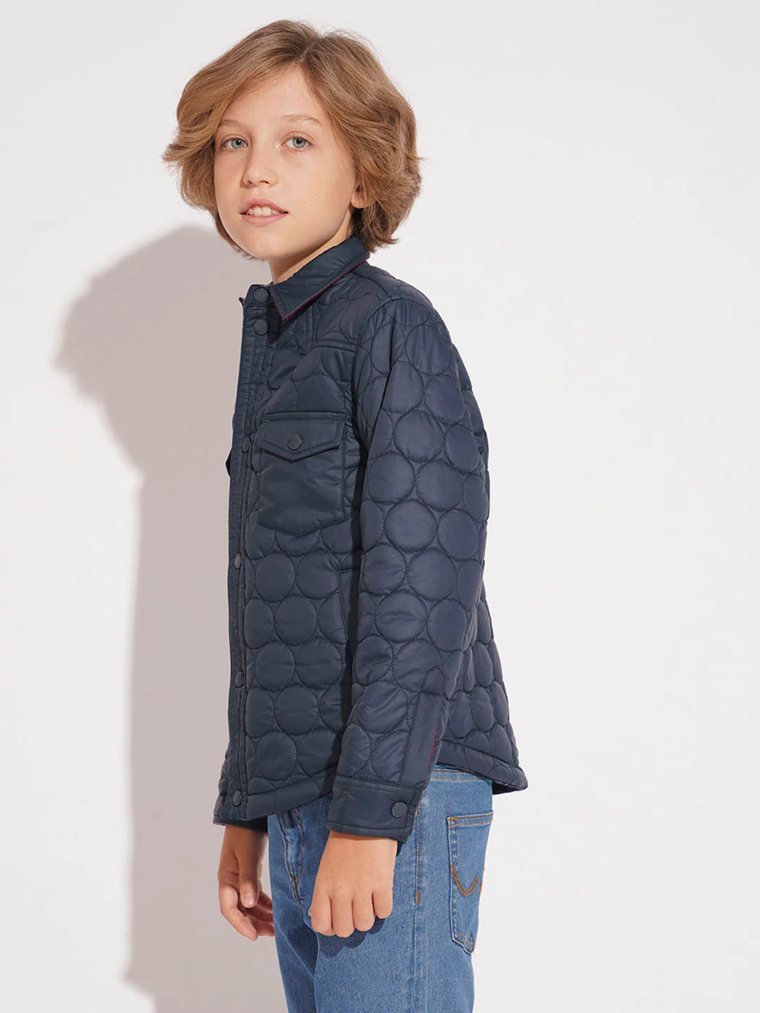 Boys Navy Blue Cotton Reversible Jacket - Image 3