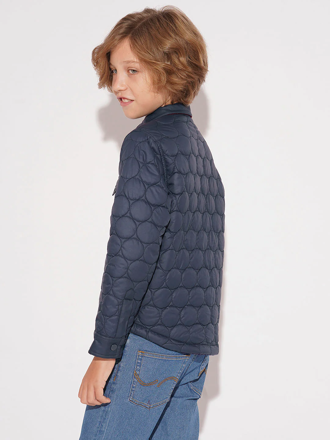 Boys Navy Blue Cotton Reversible Jacket - Image 4