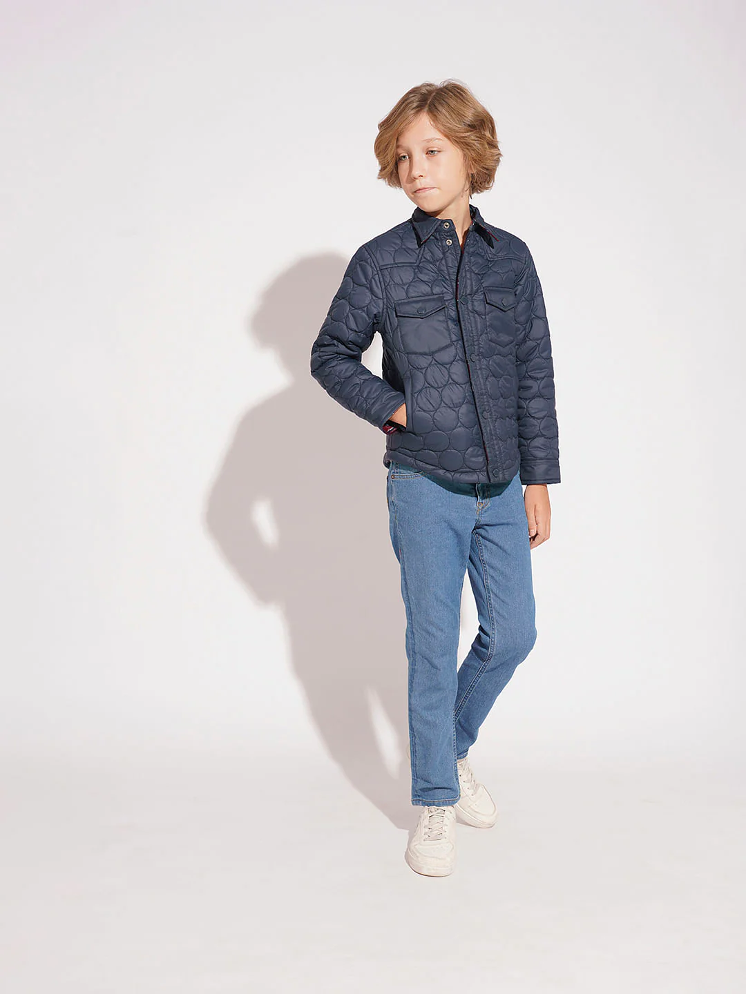 Boys Navy Blue Cotton Reversible Jacket - Image 5