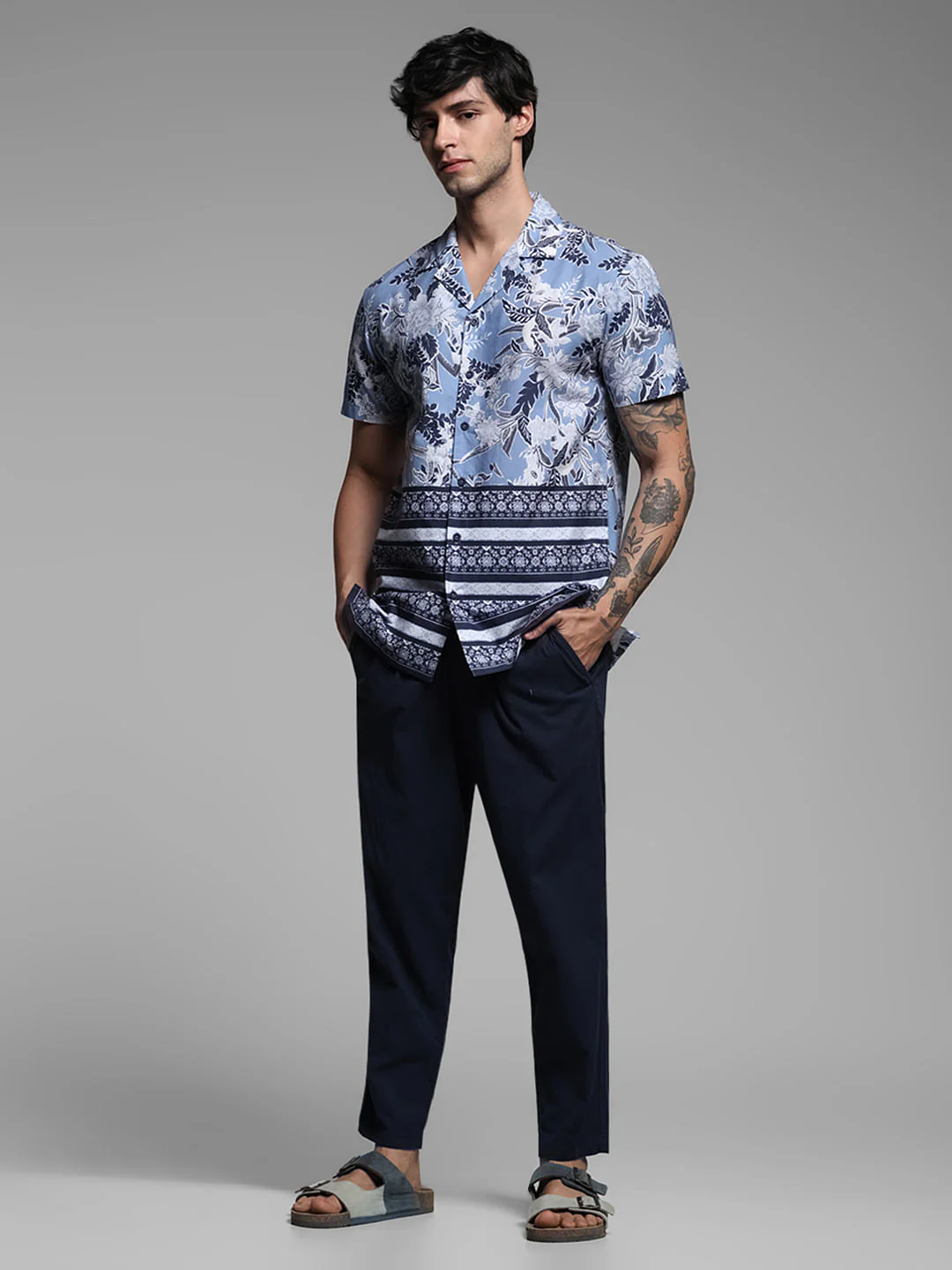 Blue Floral Short Sleeves Shirt - Image 6