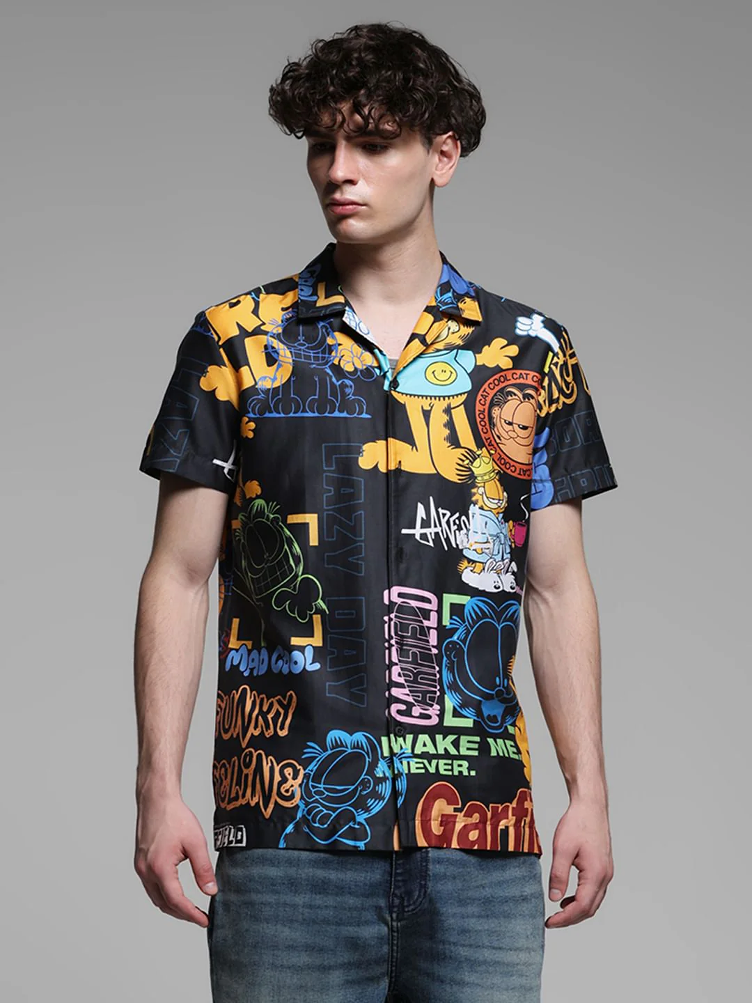 JACK&JONES X GARFIELD Black Graphic Print Shirt - Image 2