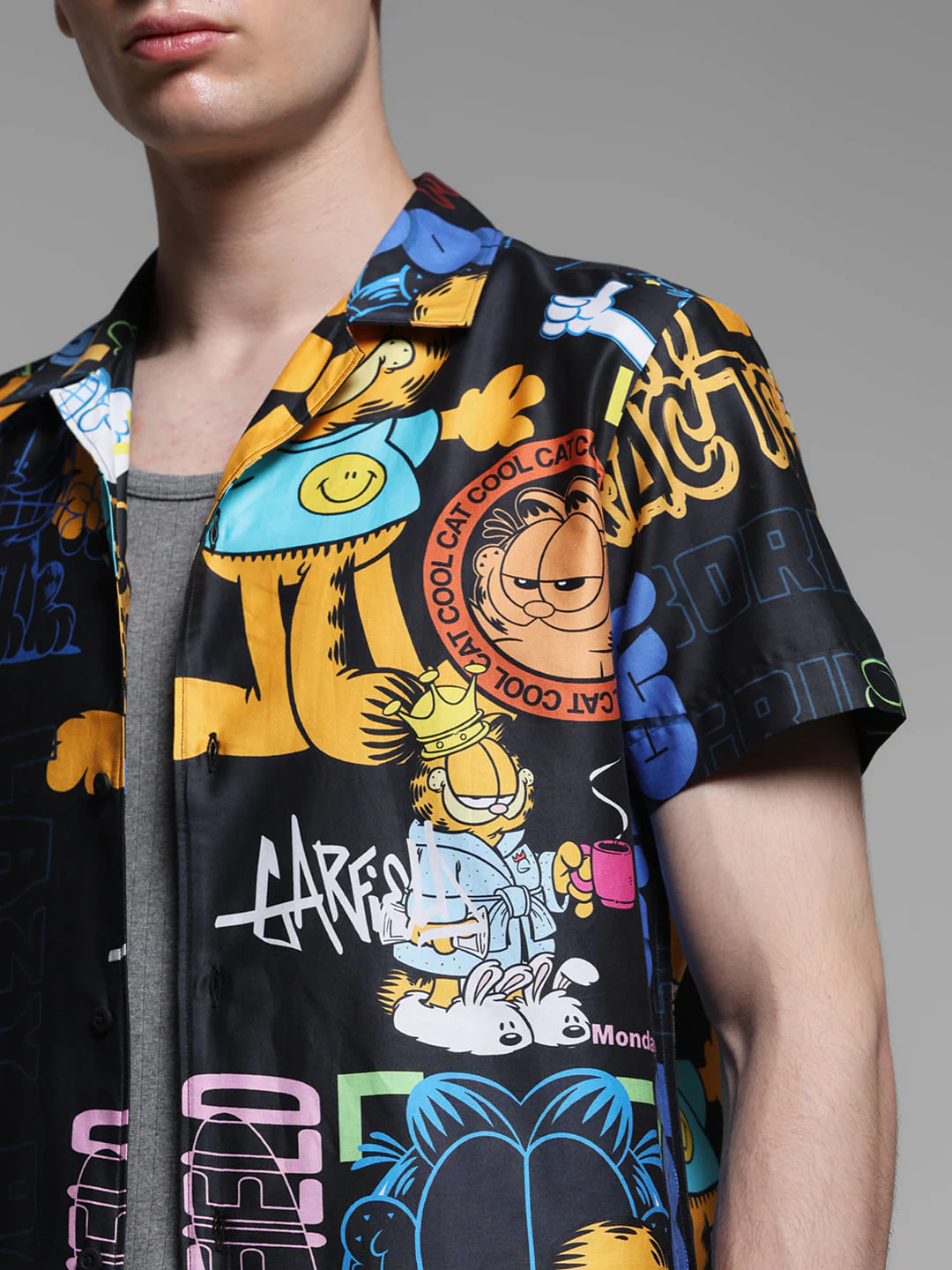 JACK&JONES X GARFIELD Black Graphic Print Shirt - Image 5