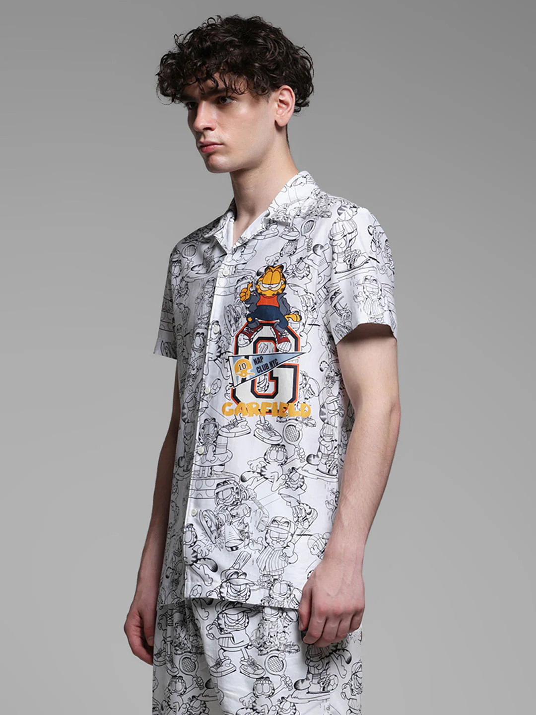 JACK&JONES X GARFIELD White Printed Co-ord Set Shirt - Image 3