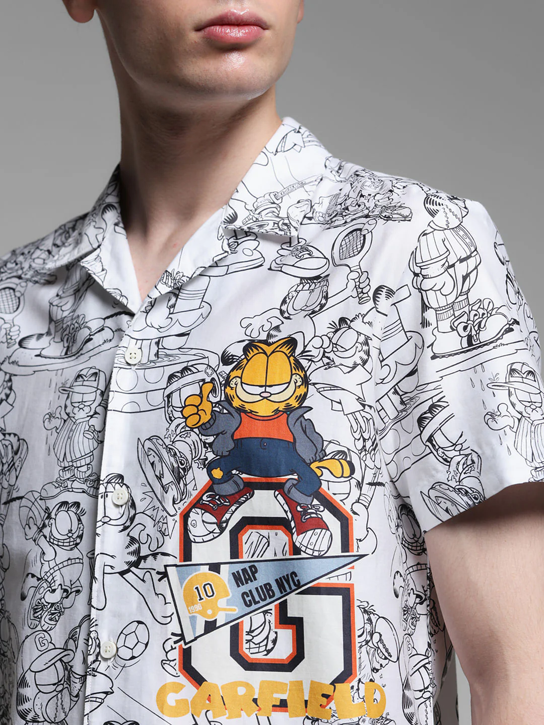 JACK&JONES X GARFIELD White Printed Co-ord Set Shirt - Image 5