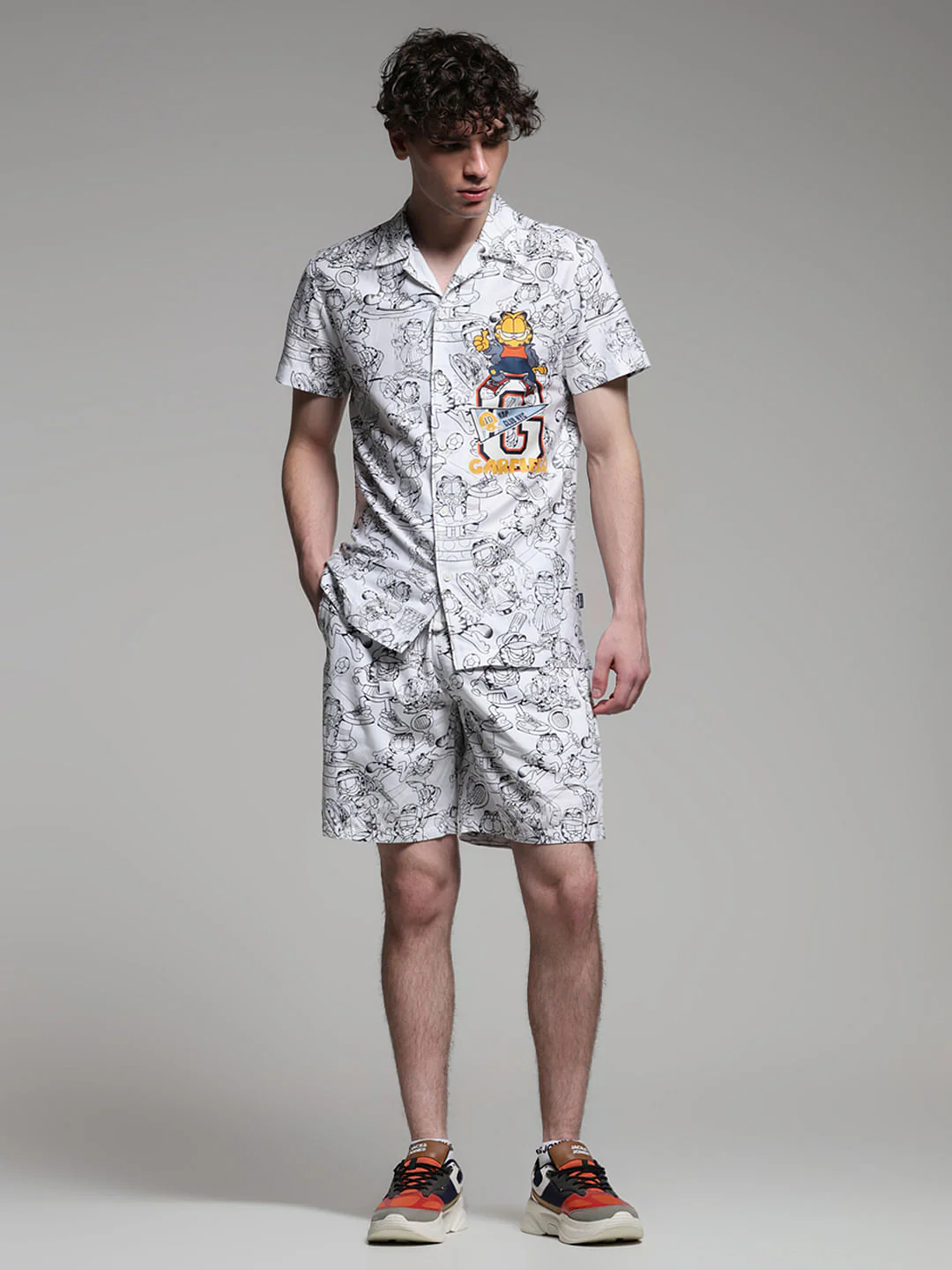 JACK&JONES X GARFIELD White Printed Co-ord Set Shirt - Image 6