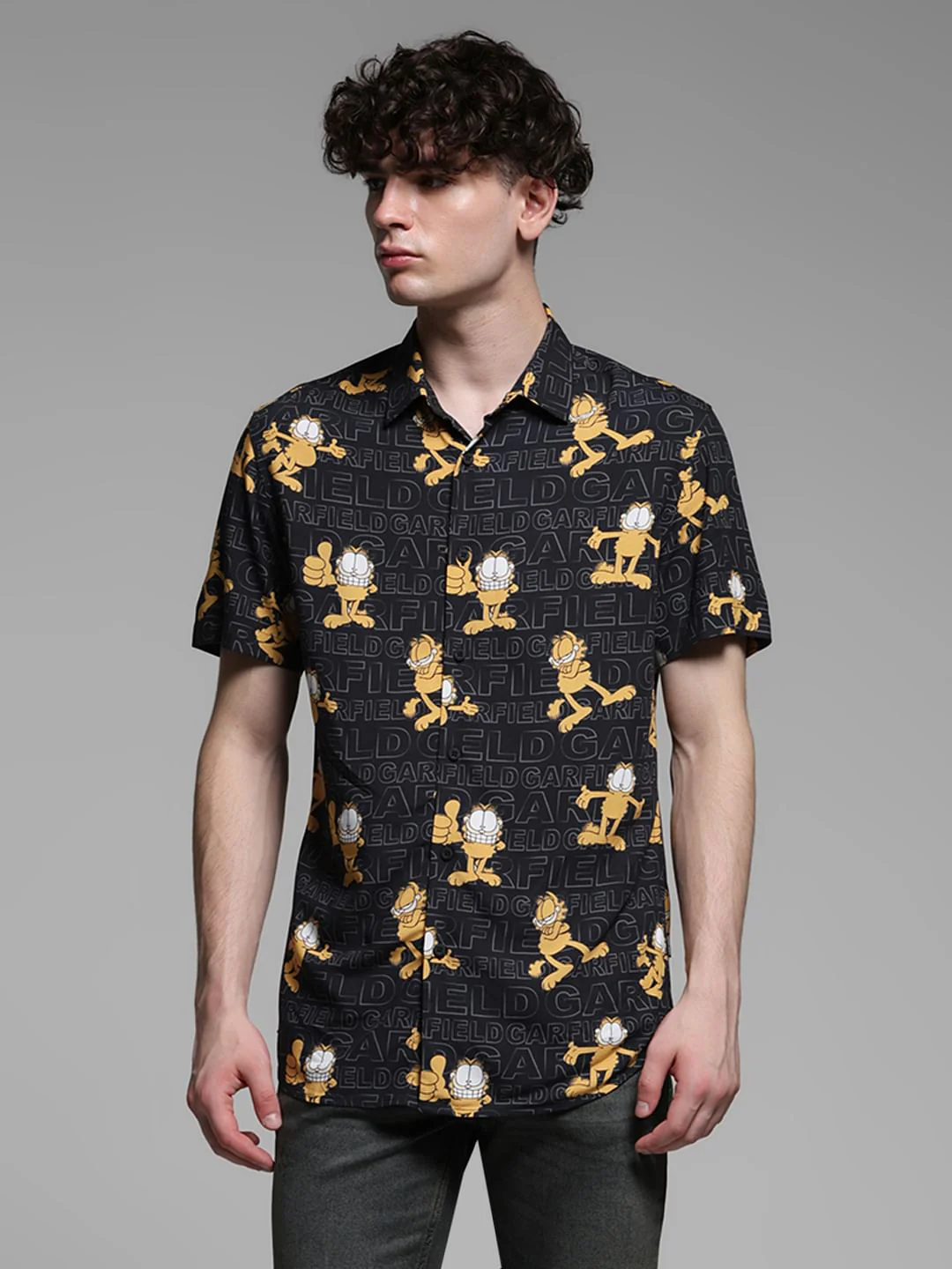 JACK&JONES X GARFIELD Black Graphic Print Shirt - Image 2