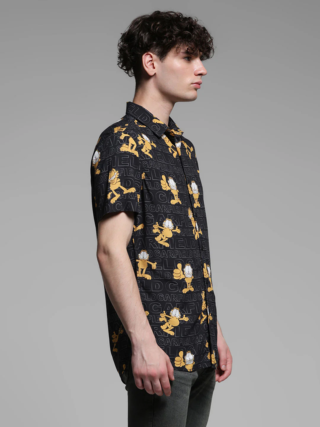 JACK&JONES X GARFIELD Black Graphic Print Shirt - Image 3