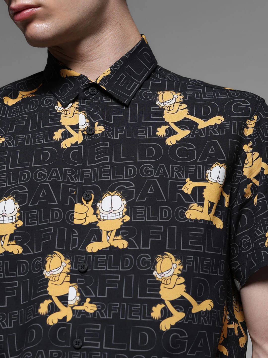 JACK&JONES X GARFIELD Black Graphic Print Shirt - Image 5